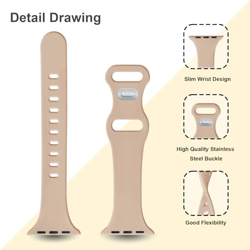 Image of Slim Band Compatible with Apple Watch Bands 38mm 40mm 41mm 42mm 44mm 45mm 46mm 49mm for Women Men,Soft Thin Narrow Silicone Sport Strap Wristbands for iWatch Series 11 10 9 8 7 6 5 4 3 2 1 SE Ultra MilkTea
