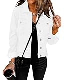 Vetinee White Denim Jacket Womens Women's+Summer+Jacket White Size Large Fits UK Size 16 to UK Size 18