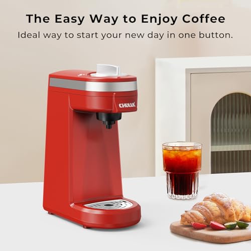 CHULUX Single Serve Coffee Maker for K pod and Ground Coffee, Single Cup Coffee Machine, Auto Shut Off, Red