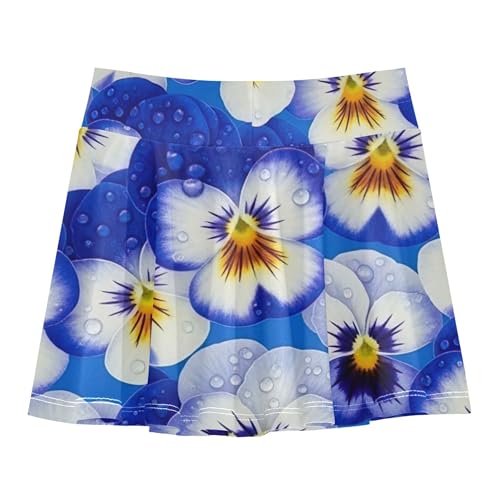 Athletic Shorts Girls Skorts Blue White Pansy Flowers Skirts with Shorts Floral Girl Skort 3t2
