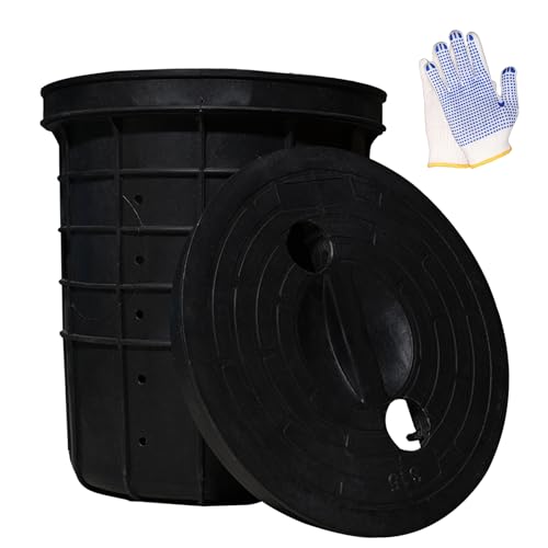 Cuenca perforada con tapa, cubeta perforada para bomba de sumidero con agujeros perforados para espacios de arrastre, patios, entradas y sótanos (13 x 11.4 x 15 pulgadas)
