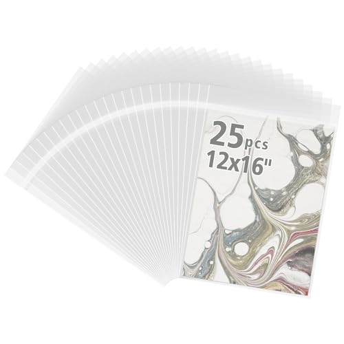 Frametory, Bolsas de plástico transparente sin ácidos, fundas de cristal autosellantes para impresiones de 12 x 16, camisas de embalaje, ropa y productos, paquete de 25