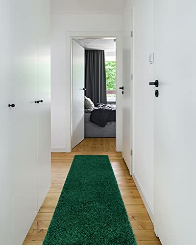rugsx Tapis, Tapis de Course SOFFI Shaggy 5cm; pour la Cuisine, Le Hall, Le Couloir, moquettes à Poils Longs, Vert Bouteille 70x200 cm
