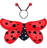 Creatoy Girls Lady-Bug-Wings-Costume for Kids with Bug Headband Toddler Fairy Dress Up Wings for Play Insect Bug Party Halloween Favors Toys Gifts