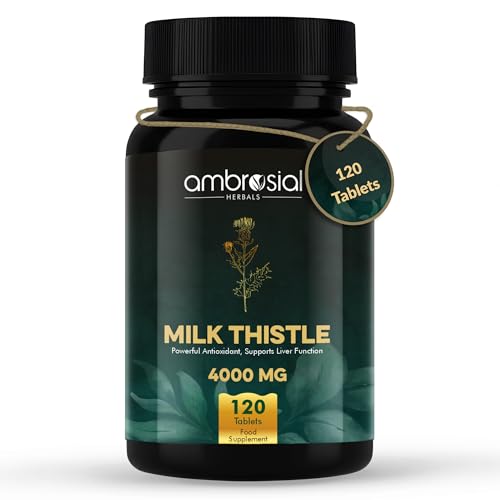 Ambrosial Milk Thistle 4000mg | High Strength Liver Support Antioxidant | Liver Detox Supplement (Pack of 1-120 Tablets)