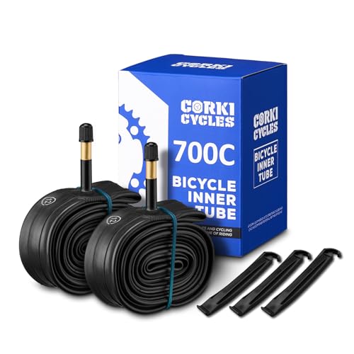 Corki Cycles 700c Bike Tire Inner Tube 700 x 28c 30c 32c Schrader Valve 48mm, Heavy Duty 28 Inch Bicycle Tube for Road Gravel Fixie Hybrid 2 Pack