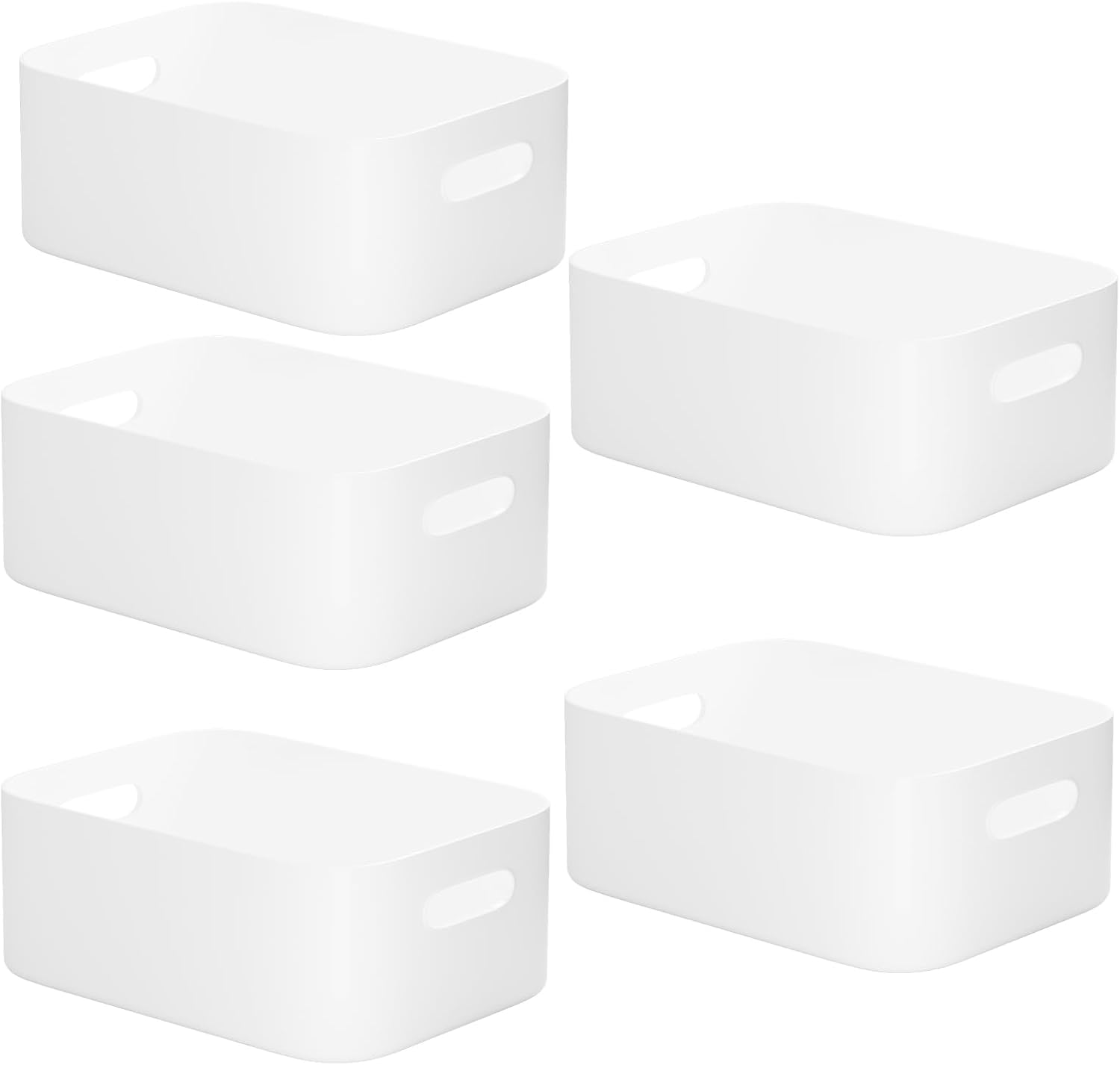 W&H 5 PCS White Plastic Storage Baskets with Handle, Medium Kitchen