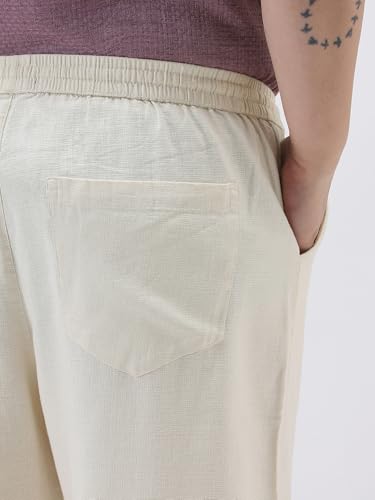 Image of Urbano Plus Men's Loose Fit Solid Linen Blend Trousers Non-Stretchable