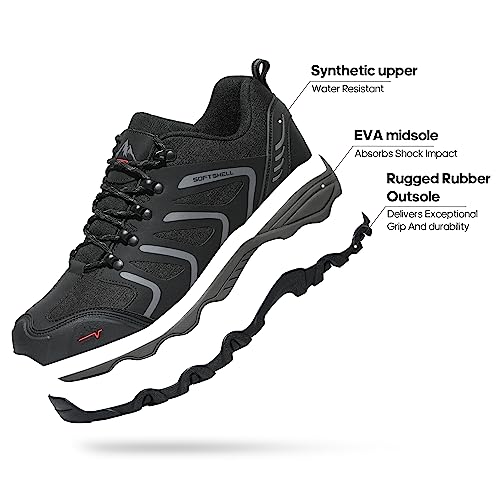 NORTIV 8 Men's Low Top Waterproof Hiking Shoes Trekking Trails Outdoor Work Shoes,Size 11,Black/Dark/Grey,160448_Low