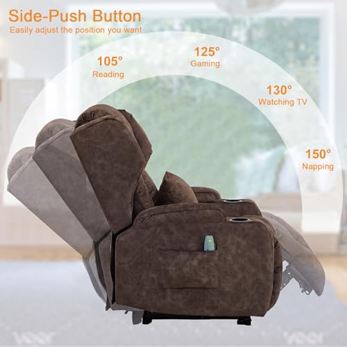 Image of Oprisen Wall Hugger Power Recliner Chair Set of 2, Overstuffed Home Theater Seating w /Heat Massage Electric Movie Gaming Sofa Reclining Sleeper Chair with LED Light /Lumbar Pillow /Cup Holders