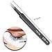 Eyelash Tweezers - FEITA Precision Eyelash Extension Tweezers Set - Professional Straight & Curved Pointed Very Fine Tip Tweezers for Lash Extensions - Black - 2Pcs