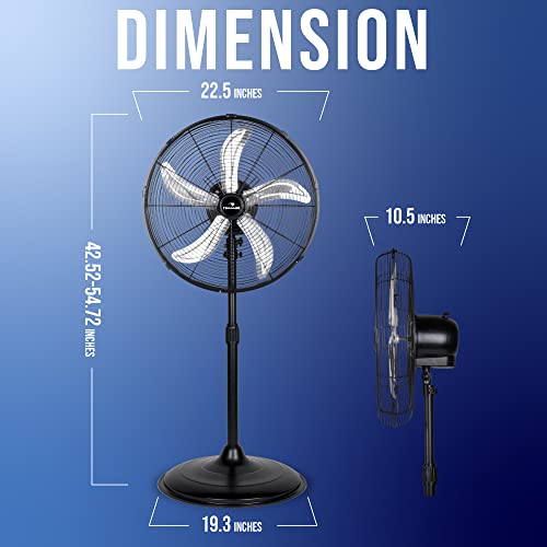 Tornado 20 Inch High Velocity Metal Oscillating Pedestal Fan Commercial, Industrial Use 3 Speed 5000 Cfm 1/6 Hp 6.6 Ft Cord Ul Safety Listed #TOP1