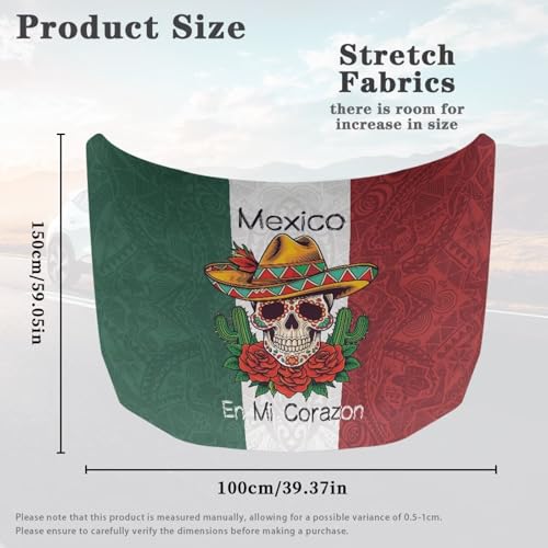 Image of Renewold Mexico Flag Skull Rose Car Hood Cover Hood Covers for Cars Decorative Wrap Blanket Women Men Automotive Exterior Accessories for Most Sedan Small SUV Truck Easy Install