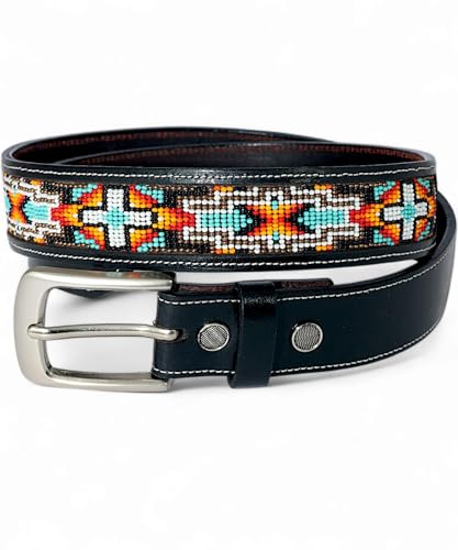 Black Genuine Leather Beaded Belt For Men/Women, Gift Leather Bead Belt. 6