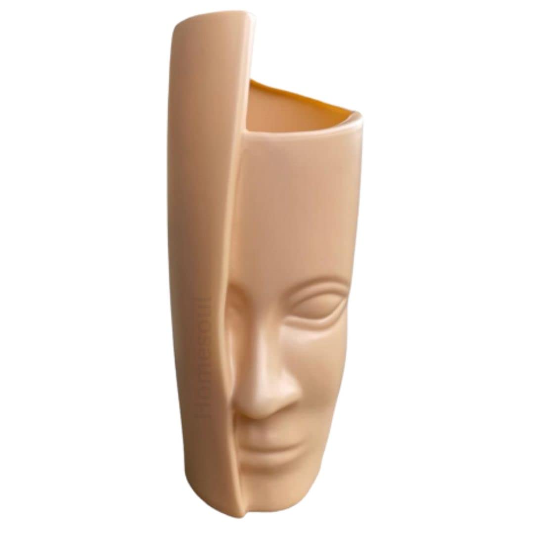 Homesoul Beautiful Plastic Flower Vase for Decoration of Your Home Decorate & Office Room, with Artificial Sand for Stability and Firmness Pack of 1 PT06 (Beige Brown)