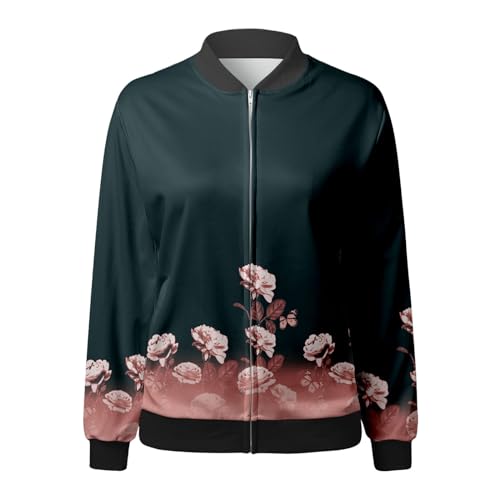 Veste décontractée coupe ample rose veste longue fleurie col rond L