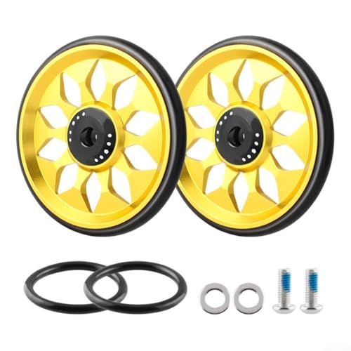 Folding for Easy Wheel with for CNC Bearing, Lightweight Aluminum Alloy Training Wheel for Folding for Bike, M6 Screw Mount, Black/Red/Gold/Silver/Blue（A Golden Couple）