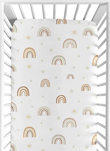 Image of Sweet Jojo Designs Neutral Boho Rainbow Girl Boy Unisex Fitted Crib Sheet Baby or Toddler Bed Nursery - Mustard Yellow Pumpkin Orange Bohemian Sunshine Modern Vintage Beige Gold Taupe Tan