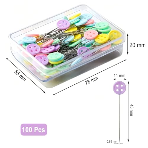 Miniatura 2 de Alfileres Costura Con Cabeza Plana,100 Pcs Agujas Patchwork Colores Alfileres Finos Costura Para Acolchado Tejer Coser Manualidades Y Accesorios De Costura,Con Caja