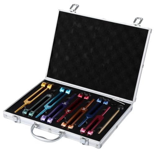 Solfeggio Tuning Fork Set, 8 Chakra Tuning Forks for DNA Healing, Sound Therapy, Weighted Tuning Forks for Sound Meditation Forks for Sound Healing Therapy, Reduce Stress, Energy Work Gift