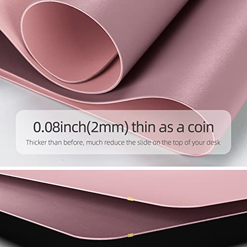 Image of YSAGi Desk Mat, 35.4 inch x 17 inch Waterproof Laptop Leather Pad Protector, Large Blotter for Keyboard and Mouse, Writing Pad for Office and Home (Dark Pink+Pink)
