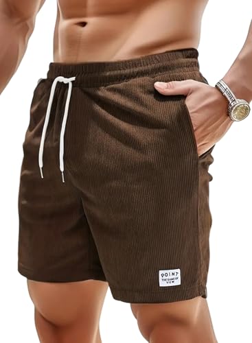 Shorts et Bermudas Homme Coton Casual Velours Côtelé D'été Pantalon Jogging Chino Sport Cargo Running Plage Court Short avec Poches Café L