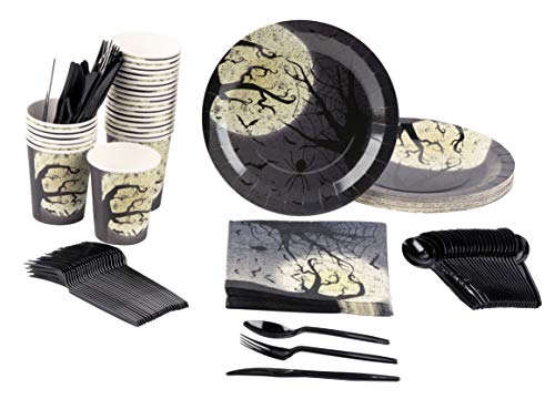 Full Moon Halloween Party Bundle, Includes Plates, Napkins, Cups, and Cutlery (24 Guests,144 Pieces)