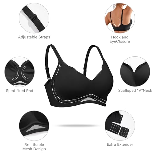 DEANGELMON Scalloped V Neck Wireless Bras for Women Seamless No Underwire Full Coverage Push Up Bras Soft Comfort Bralettes4