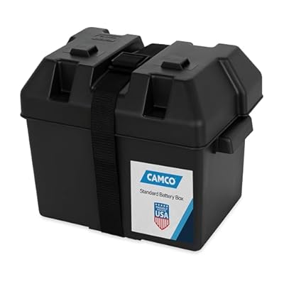 Camco Heavy Duty Battery Box with Straps and Hardware - Group 24 |Safely Stores RV, Automotive, and Marine Batteries |Durable Anti-Corrosion Material | Measures 7-1/4" x 10-3/4" x 8" | (55363)