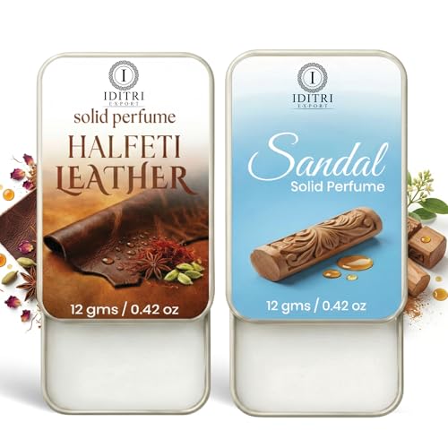 Image of Solid Perfume |sandal&Halfeti leather Alcohol Free Wax Perfume Balm, Long Lasting | Pocket Tin 12g, Pack Of 2| Non Greasy Smooth Glide, Travel Friendly Unisex Gifts He Or Her