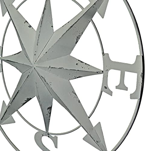 Distressed White Finish Metal Nautical Compass Rose Wall Hanging Home Decor 24 Inch Diameter #TOP7