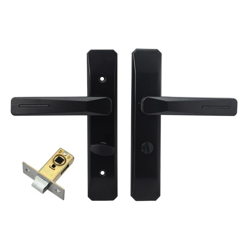 TA-VIGOR Victorian Scroll Lever Latch Door Handles, Privacy Door Handle Set with 45mm Flat Tongue Mortise Lock, Black Lever Latch Door Handles for Bathroom Bedroom Internal Wooden Doors [1 Pair]