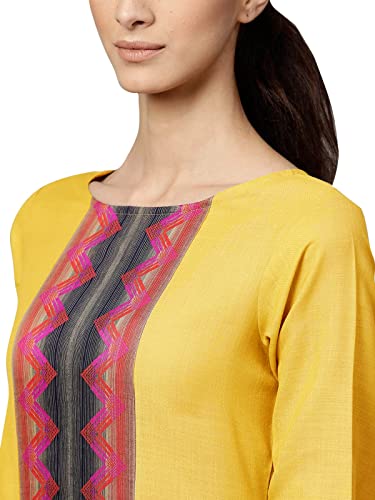 Image of Women's Cotton Straight Kurta Set with Plazzo and Duppata(EDT8120YLW1 Yellow Large)