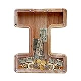 Large Piggy Bank for Kids Boys Girls, Personalized Wooden Letter Piggy Bank with Cut-Out Design, Alphabet Letter Coin Banks, Money Savings Box,Birthday Present for Kids Adults and Home Decoration (I)