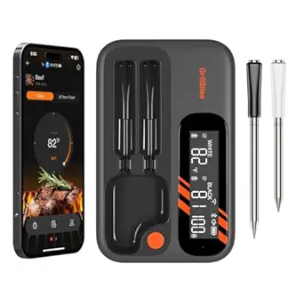Wireless Meat Thermometer - 5G Wi-Fi and 5.4 Bluetooth Meat Thermometer Digital Wireless for Grilling and Smoking with IP67 Dual Probes and Backlight LCD Display for BBQ, Smoker, Oven, Grill