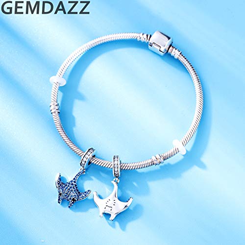 3D Devil Manta Ray Fish Charms, Charm Fits Pandora Ocean Animal Bracelet, 925 Sterling Silver Sparkling Pave Blue Cz Pendant Beads, Gift For Hawaii Vacation/Christmas/Birthday #TOP1