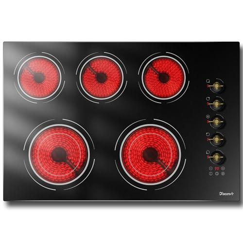 Disaenvir Upgraded 30 Electric Cooktop - 8600W High Power 5 Burners Electric Stove, Built-in 30 Inches Ceramic Stove Top Knob and Touch, Timer, Safety Lock, Timer, 220-240V Hard Wired (No Plug)