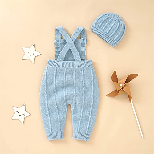 Newborn Baby Girls Boys Overalls Knit Jumpsuit Sleeveless Sweater Suspender Fall Winter Outfits Romper with Hat4