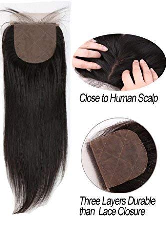 Miniatura 4 de 10A 4 "x 4" Base de seda cierre de encaje pelo virgen recto con pelo de bebé parte libre color natural 14 pulgadas