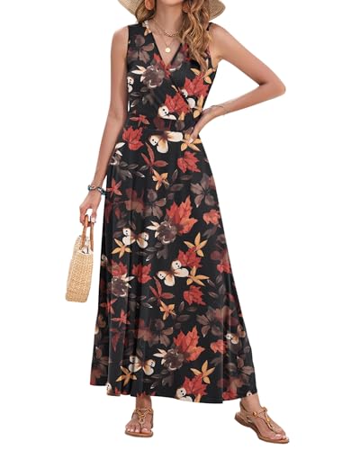 Image of AUSELILY Womens Maxi Dress Summer Sleeveless Wrap Long Dresses with Pockets | V-Neck Wrap Sleeveless Sundress, fits formal, casual, beach, vacation & daily wear