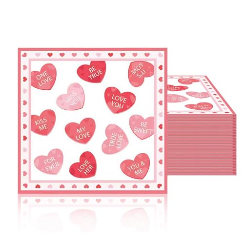Nymora Serviettes pour Anniversaire, Mariage, Saint-Valentin, Baby Shower - 20 Serviettes en Papier avec Motif Cœur Rouge, Personnalisables, Décoration de...