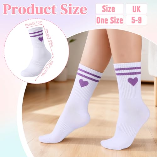 Image of Jspupifip Heart Socks 6 Pairs Crew Athletic Cotton Women Striped Socks with Retro Stripes Hearts