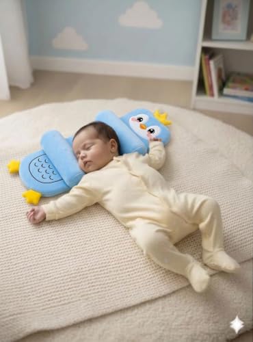 Image of Baby Hugging Pillow with Supersoft Fabric | 0-18 Months Newborn Pillow /Takiya /Cushion | Neck & Head Support for Babies (Sky-Blue2)