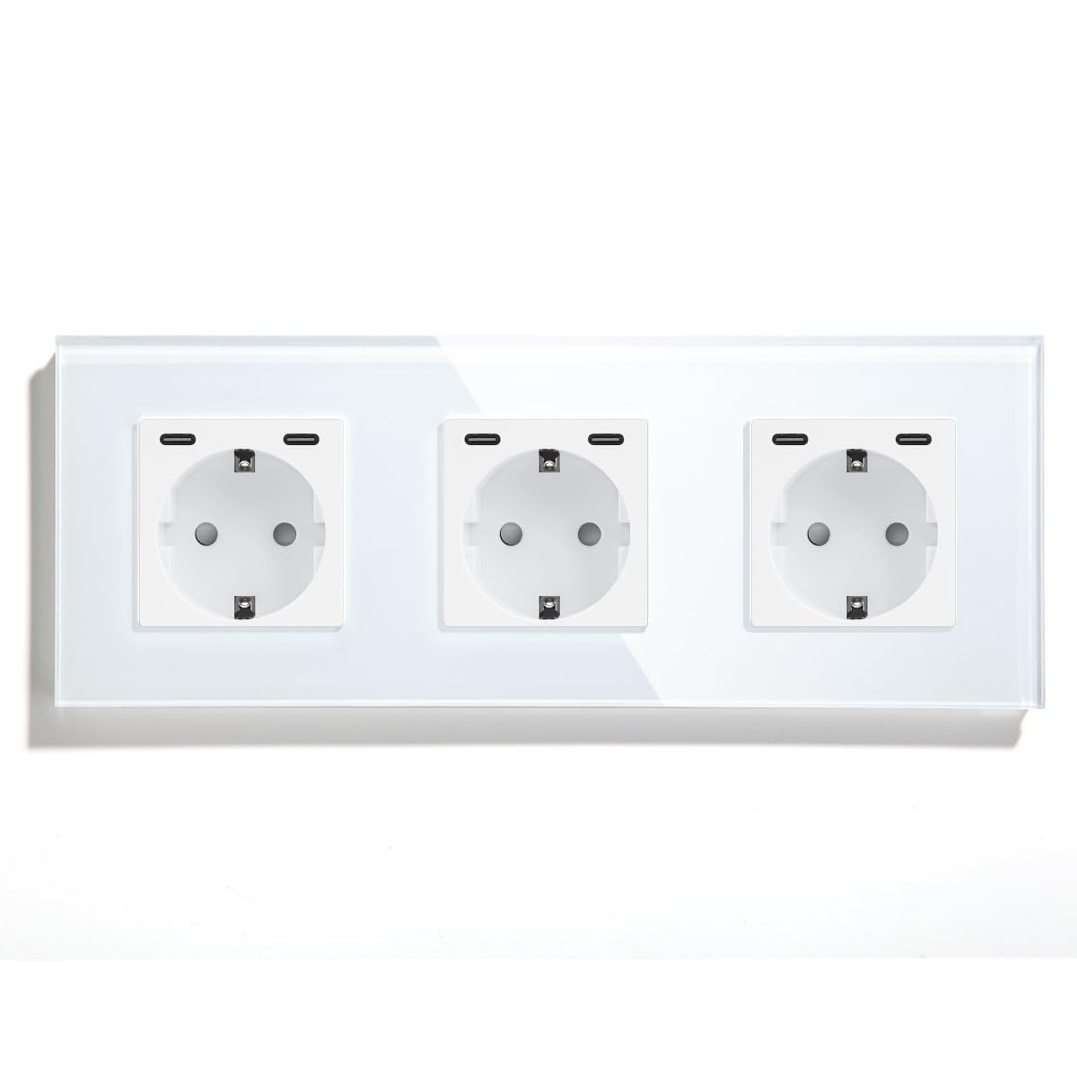SmartinHouse - potrójne gniazdko - białe - USB C+C 20W - szkło kryształowe