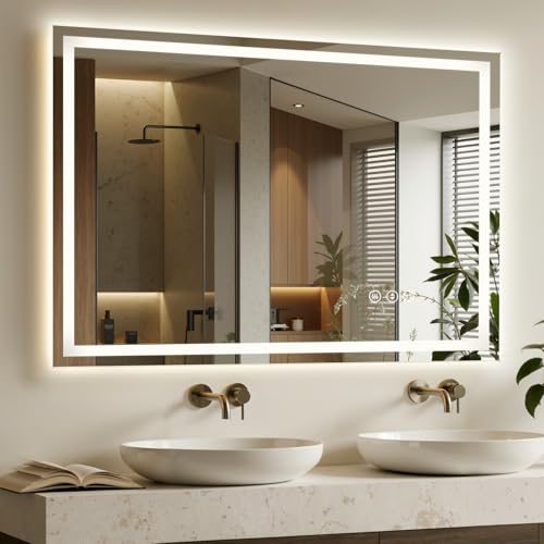 60X40 LED Bathroom Mirror with Lights, Anti-Fog, Backlit + Front Lit, Lighted Bathroom Vanity Mirror for Wall, Memory Function, Dimmable, Tempered Glass, Shatter-Proof