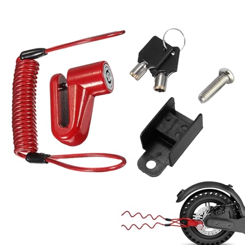 NIYATA - NIYATA 1 Pièce Antivol Velo, Bloque Roue Moto,Antivol Scooter,Antivol Trotinette Electrique Universel,avec Fil d'Acier,2 Clés,1 Support en Plastique,pour Scooters Electriques,Vélos,Motos,Rouge