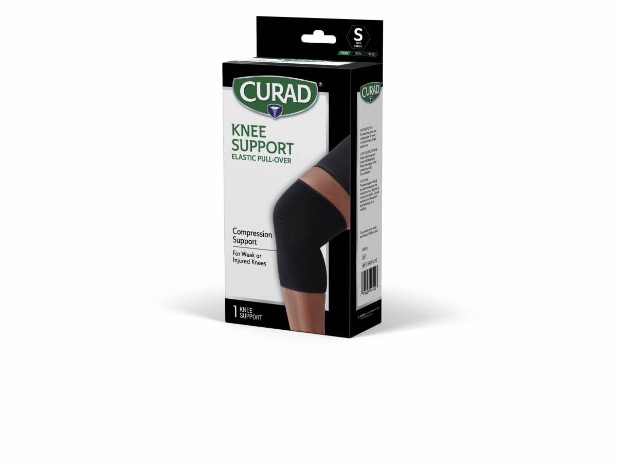 CURAD Knee Support for Men & Women, Elastic, Pull-Over, Knee Brace for Running Knee Pain, Workout Sports Knee Brace, Black, Small