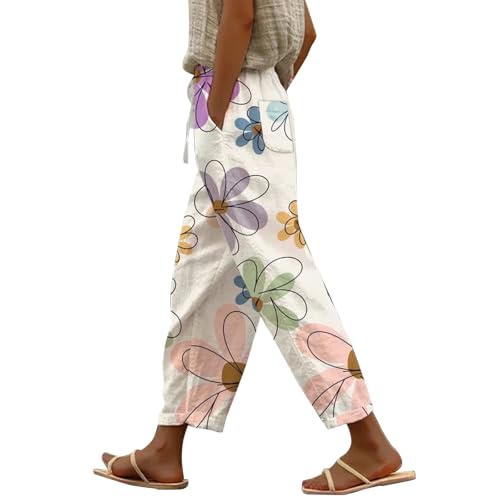 Generisch Angebot des Tages Blitzangebot Reise Must Have 7/8 Hose Damen Sommer Leicht Capri Leinenhose Sommerhose Baumwolle Leinen Stoffhose Lockere Strandhose Freizeithose Outlet Angebote Damen