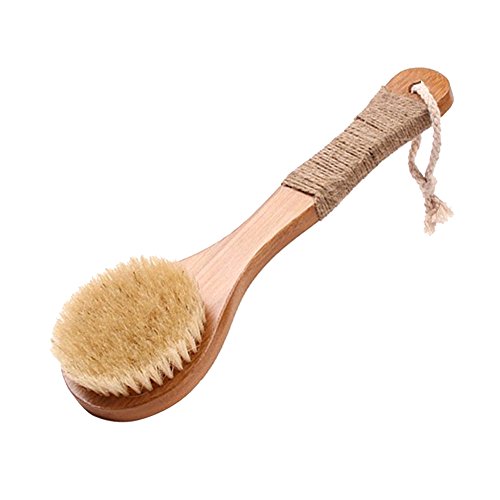 Lifetop Medium Handle Natural Bamboo Shower Brush - Exfoliates Bath Brush for Shower Body, Back Scrubber with Super Soft Bristles