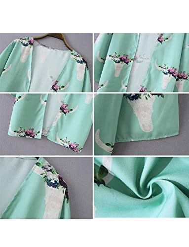 MayBuy Kimonos for Women Open Front Cover Ups for Swimwear Women Wrap Top (Light Green, XL) - Thumbnail 6